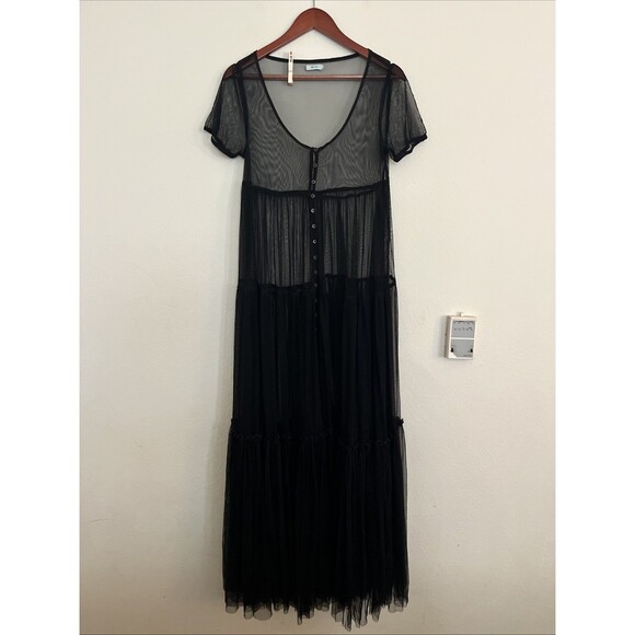 Kimchi Blue Dresses & Skirts - Kimchi Blue Urban Outfitters Sheer Maxi Tiered Short Sleeve Cover Up Dress SZ M